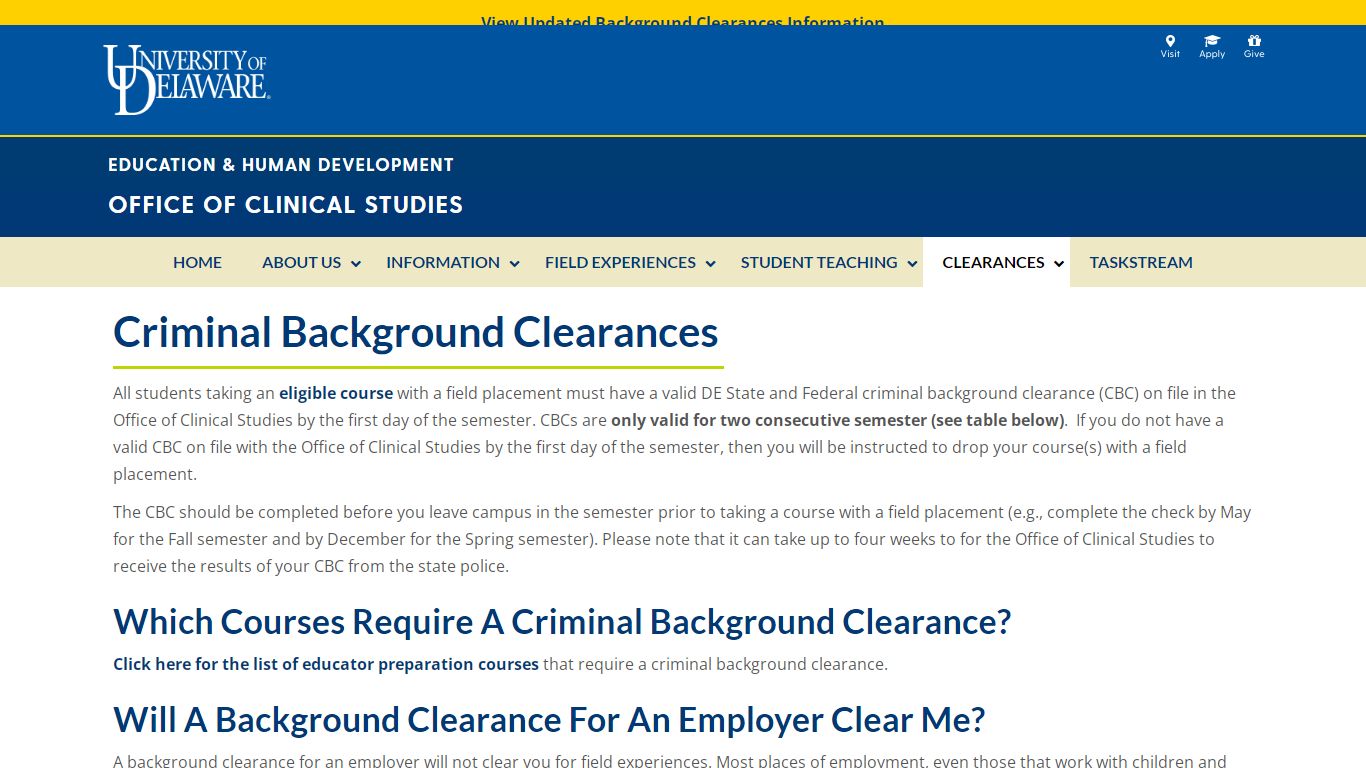 Criminal Background Clearances - Office of Clinical Studies