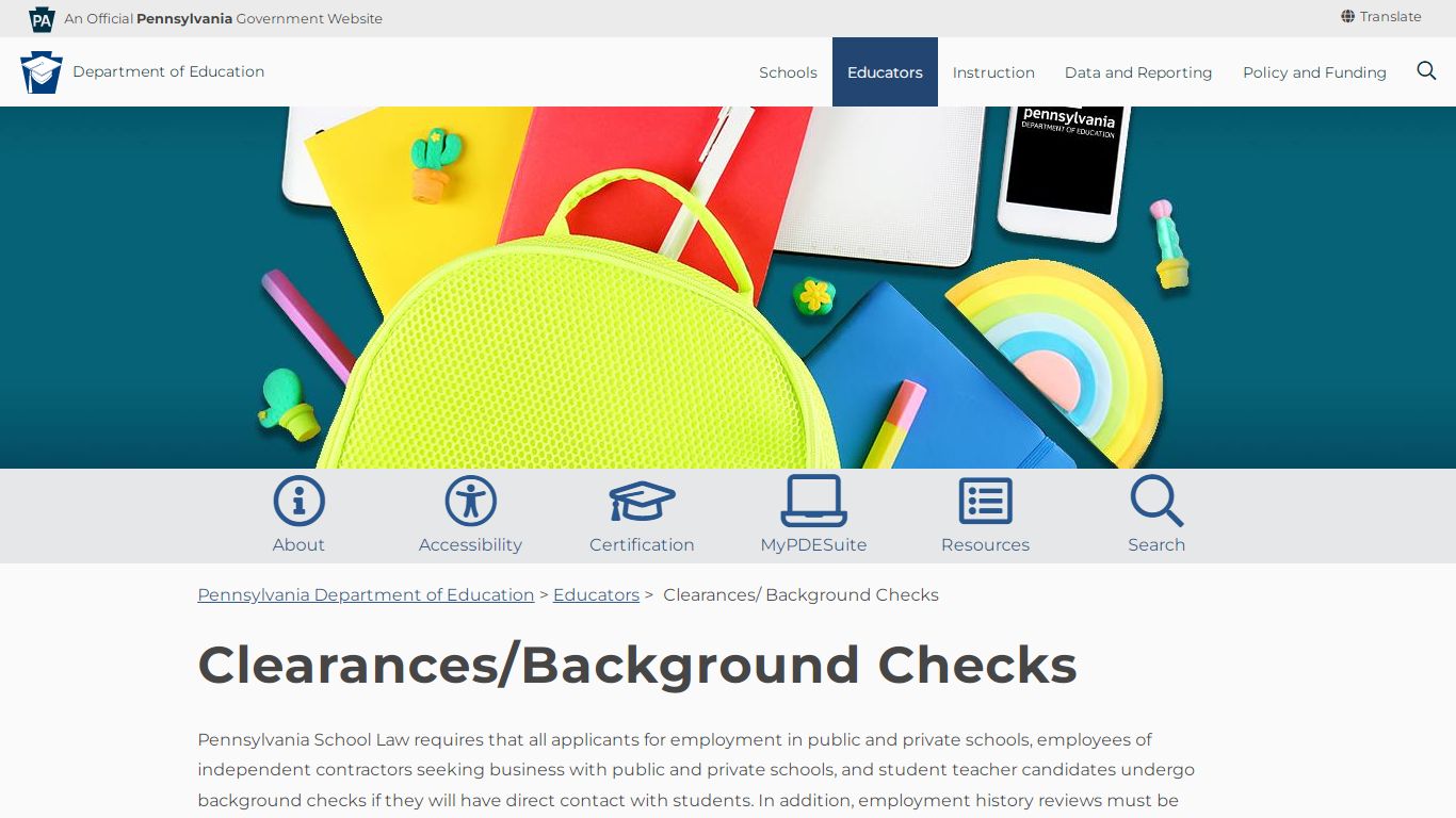 Clearances/ Background Checks - Pennsylvania Department of Education